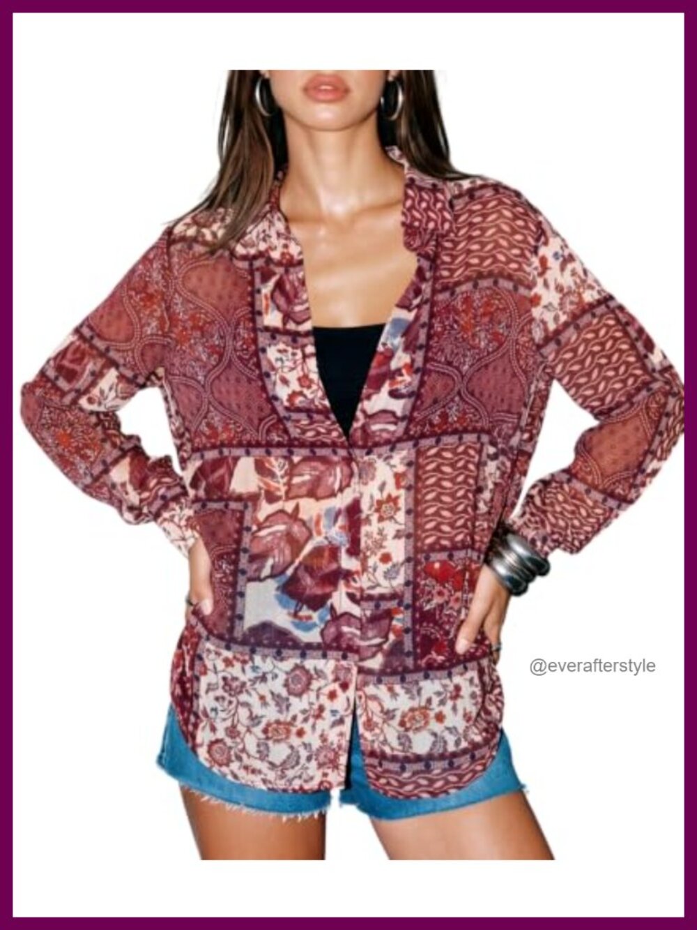 Sheer Chiffon Button Down Shirt Oversized Mesh Long Sleeve Blouse